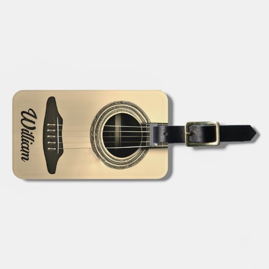 タンブラウンアコースティックギター楽器名 ラゲッジタグ (正面横)
