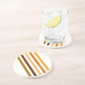 タンブラウンオレンジ垂直ストライプ文字モノグラム コースター (側面)