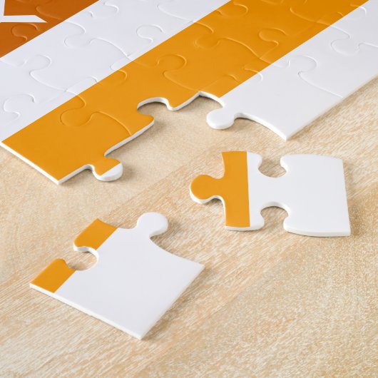 タンブラウンオレンジ垂直ストライプ文字モノグラム ジグソーパズル (側面)