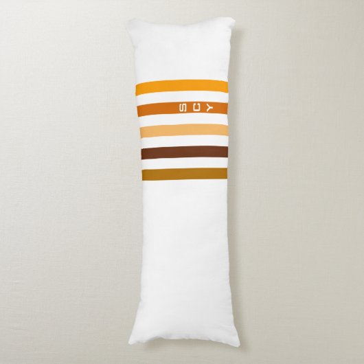 タンブラウンオレンジ垂直ストライプ文字モノグラム ボディピロー (正面縦)