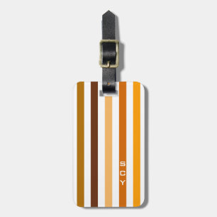 タンブラウンオレンジ垂直ストライプ文字モノグラム ラゲッジタグ