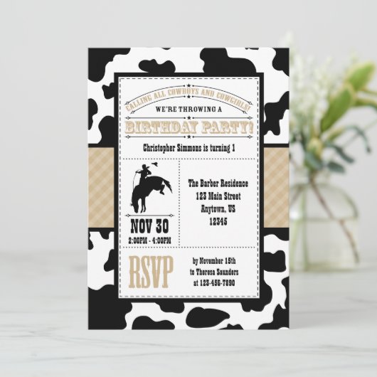 タンブラウンコーハイドカウボーイ誕生日招待状 招待状 (スタンド正面)