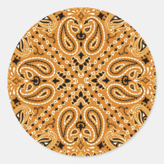 タンブラウンペイズリーウエスタンバンダナスカーフプリント ラウンドシール