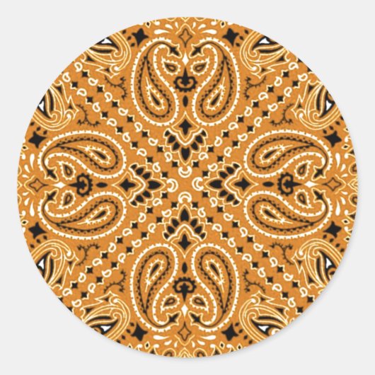 タンブラウンペイズリーウエスタンバンダナスカーフプリント ラウンドシール (正面)