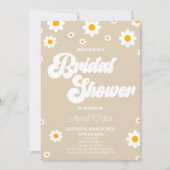 タンブラウンレトロデイジーフラワーブライダルシャワー 招待状 (正面)