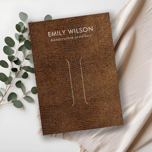 タンブラウン皮革テクスチャーのヘアクリップ表示カード 名刺