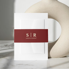 タンブラウン&ダークレッドモノグラム結婚ズ 招待状ベリーバンド