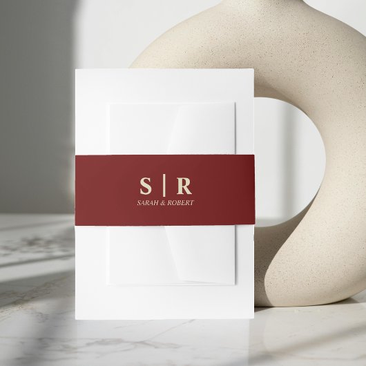 タンブラウン&ダークレッドモノグラム結婚ズ 招待状ベリーバンド