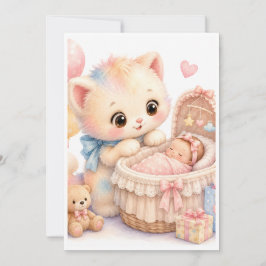 タンブル ウォーターカラー 子猫 ベビーシャワー 招待状