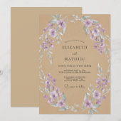 タンベージュのラベンダー葉ユーカリの結婚式 招待状 (正面/裏面)