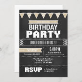 タンベージュシェブロンシャルボード誕生日招待状 招待状 (正面/裏面)