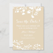 タンベージュブラウンホワイトフラワーデイトマグネットを保存 マグネット招待状 (正面)