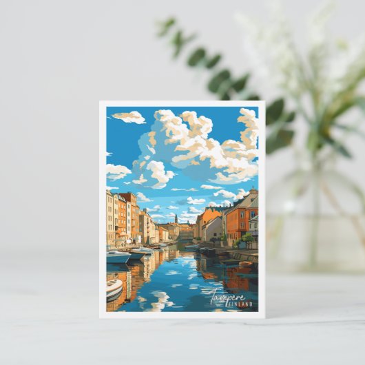 タンペレフィンランドヴィンテージ旅行イラストレーション ポストカード (スタンド正面)