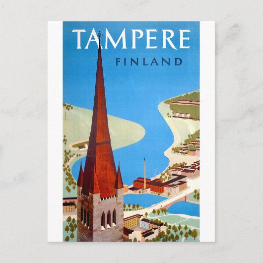 タンペレ、都市と湾、フィンランド、ヴィンテージ旅行 ポストカード (正面)