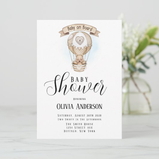タンホットエアバルーンテディベア赤ちゃんシャワー 招待状 (スタンド正面)