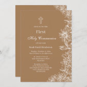 タンホワイトフローラファーストホーリーコミュニオン 招待状 (正面/裏面)