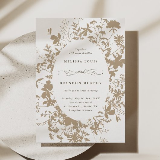 タンホワイトワイルドフラワーシルエット結婚ズ 招待状