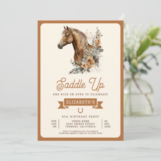 タンボホフローラ馬女性のカーボーイ誕生日パーティー 招待状 (スタンド正面)