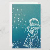 タンポポで吹いている小さな女の子 便箋 (正面/裏面)