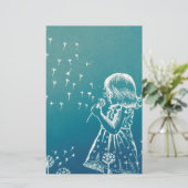 タンポポで吹いている小さな女の子 便箋 (スタンド正面)