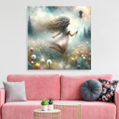 タンポポで牧草地に住むモネの少女 キャンバスプリント (インサイチュ (リビング))
