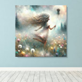 タンポポで牧草地に住むモネの少女 キャンバスプリント (インサイチュ (ウッドフロア))