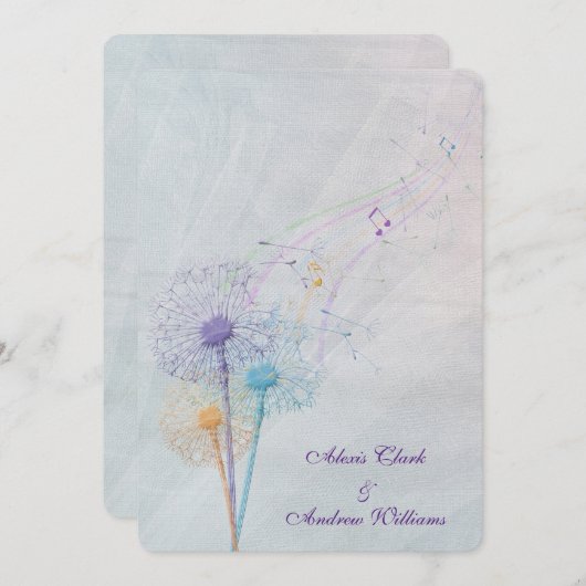 タンポポとチュレ結婚ルの音符 招待状 (正面/裏面)