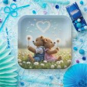 タンポポとテディベアハート ペーパープレート (パーティー)