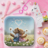 タンポポとテディベアハート ペーパープレート (パーティー)