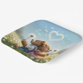 タンポポとテディベアハート ペーパープレート (傾斜あり)