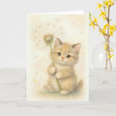 タンポポと蝶が可愛らしい空白の子猫 カード (黄色い花)