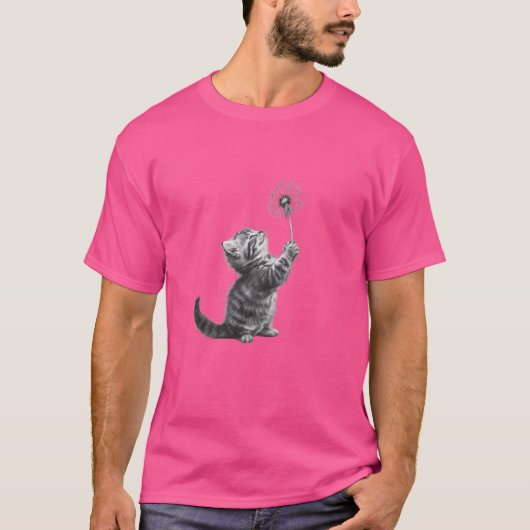 タンポポのかわいい猫とフラワーアートの子猫 Tシャツ (正面)