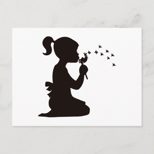 タンポポのシルエットで吹いている女の子 ポストカード (正面)