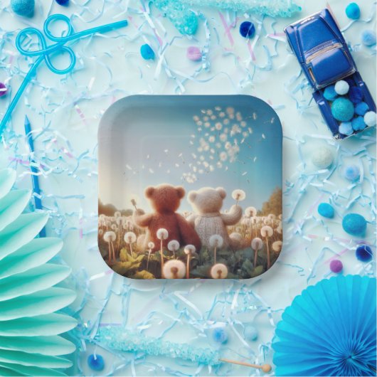 タンポポのテディベア ペーパープレート (パーティー)