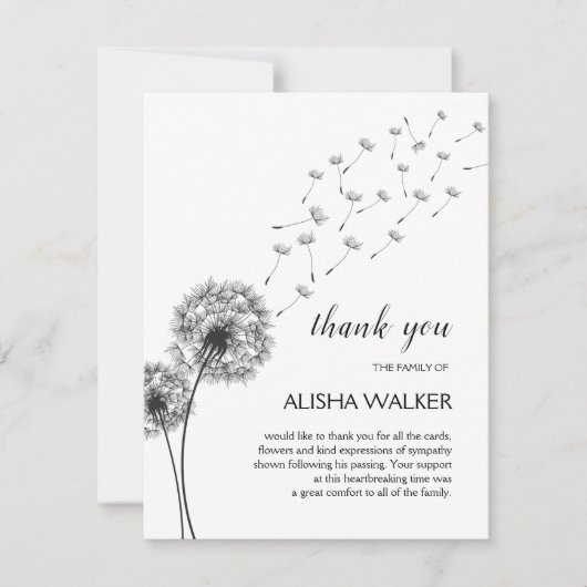 タンポポのミニマリズム葬儀メモリアル サンキューカード (正面)
