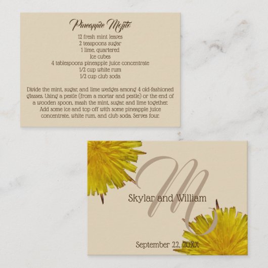 タンポポの国の結婚式の署名の飲み物のレシピ エンクロージャーカード (正面/裏面)