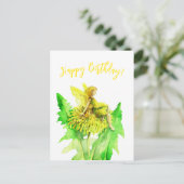 タンポポの妖精の水彩画 ポストカード (スタンド正面)