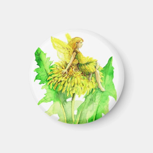 タンポポの妖精の水絵を描色の マグネット (正面)