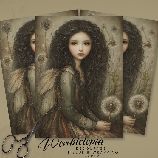タンポポの幻想的な妖精のメドウ ファンタジーアート 薄葉紙