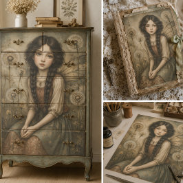 タンポポの幻想的な牧場の妖精アート 薄葉紙