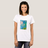 タンポポの水彩抽象 青と緑 Tシャツ (正面フル)