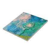 タンポポの水色抽象芸術ブルーとグリーン タイル (側面)