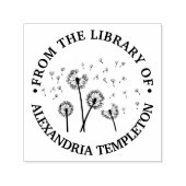 タンポポの種が風に乗って飛ばされる 図書館の本の名前 R セルフインキングスタンプ (デザイン)