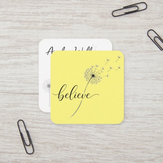 タンポポの種とともに Believe の文字 スクエア名刺 (正面/裏面インサイチュ)