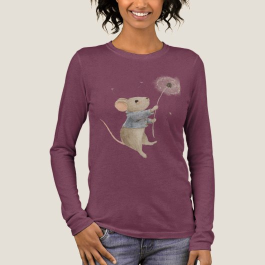 タンポポの綿毛に乗ったかわいいねずみ トライブレンドTシャツ (正面)