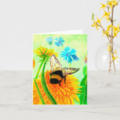 タンポポの花の上のマルハナバチのイラスト カード (黄色い花)