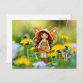 タンポポの花を持つクロシェの妖精 シーズンポストカード (正面/裏面)