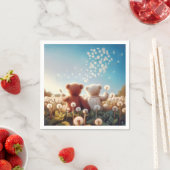 タンポポの花畑のテディベア スタンダードカクテルナプキン (インサイチュ)