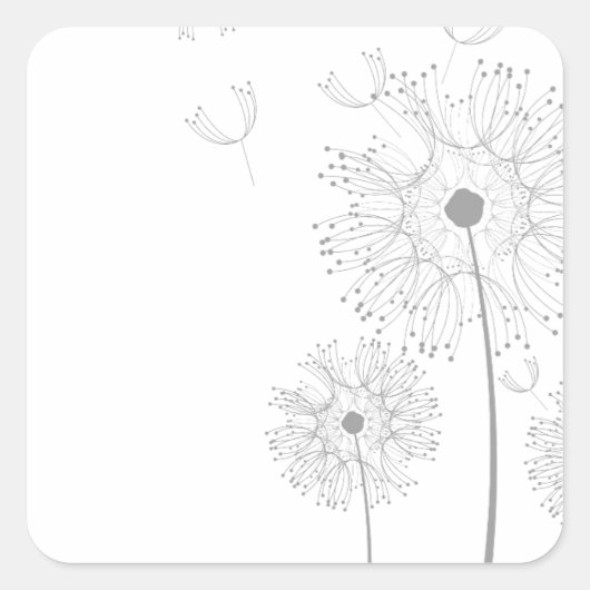タンポポの花+つる性植物+ロマンティックな結婚式+披露宴 スクエアシール (正面)