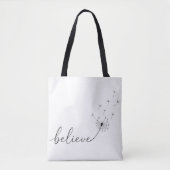 タンポポの芽とBelieve(信じる)テキスト トートバッグ (正面)